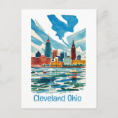 Cleveland Ohio Waterverf Skyline Briefkaart (Voorkant)