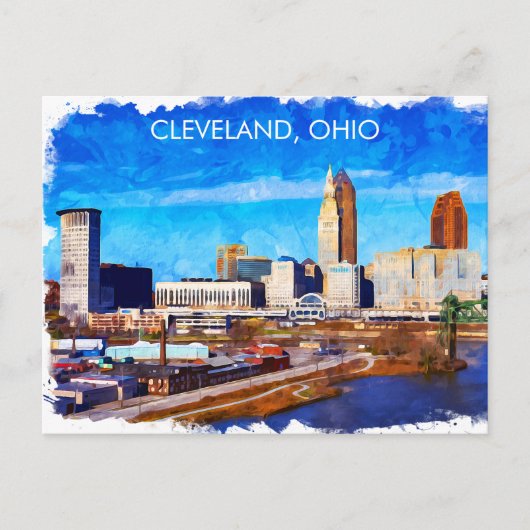 Cleveland Ohio Waterverf Skyline Briefkaart (Voorkant)