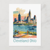 Cleveland Ohio Waterverf Skyline Feestdagenkaart (Voorkant)