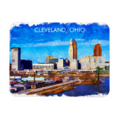 Cleveland Ohio Waterverf Skyline Magneet (Horizontaal)