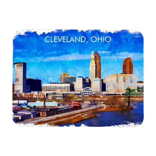 Cleveland Ohio Waterverf Skyline Magneet (Horizontaal)