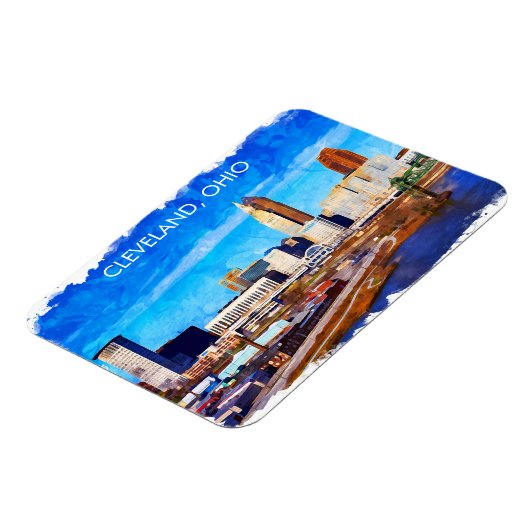 Cleveland Ohio Waterverf Skyline Magneet (Linkerzijde)