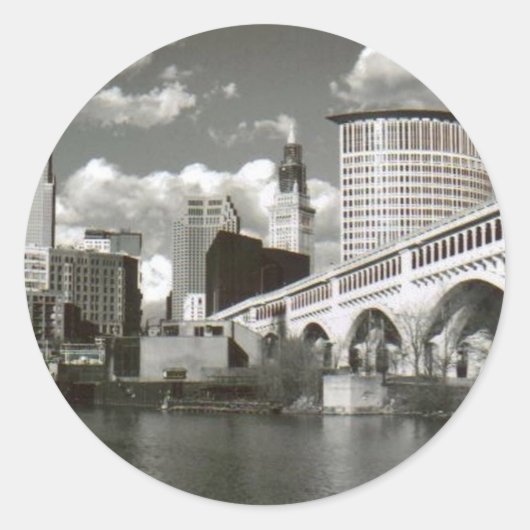 Cleveland Ohio Zwart-wit Ronde Sticker (Voorkant)
