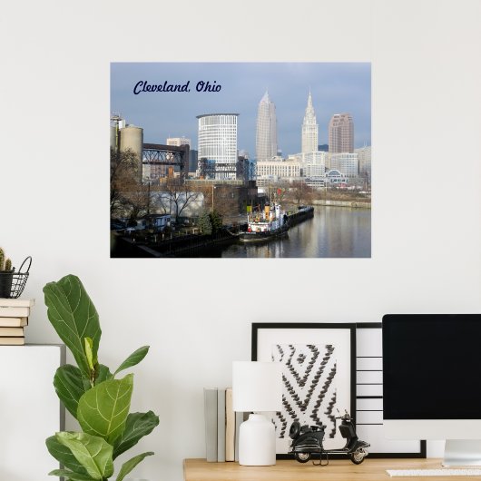 Cleveland, Poster OH (Uitzicht van de rivier) (Thuiskantoor)