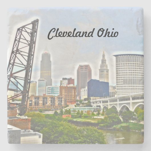 Cleveland River Uitzicht Stenen Onderzetter (Voorkant)