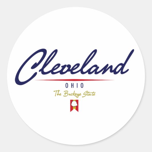 Cleveland Script Ronde Sticker (Voorkant)
