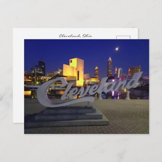 Cleveland script sign at night briefkaart (Voorkant / Achterkant)