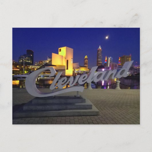 Cleveland script sign at night briefkaart (Voorkant)
