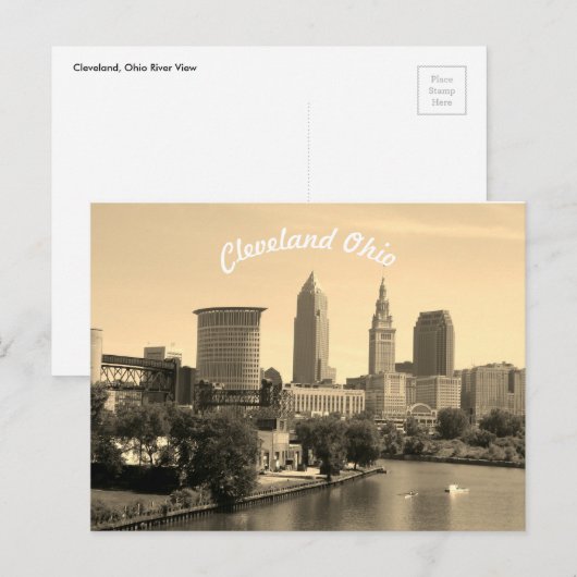 Cleveland Sepia River Skyline Briefkaart (Voorkant / Achterkant)