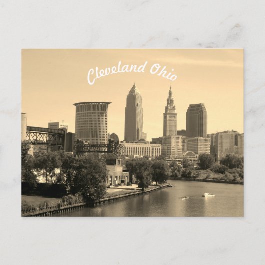 Cleveland Sepia River Skyline Briefkaart (Voorkant)