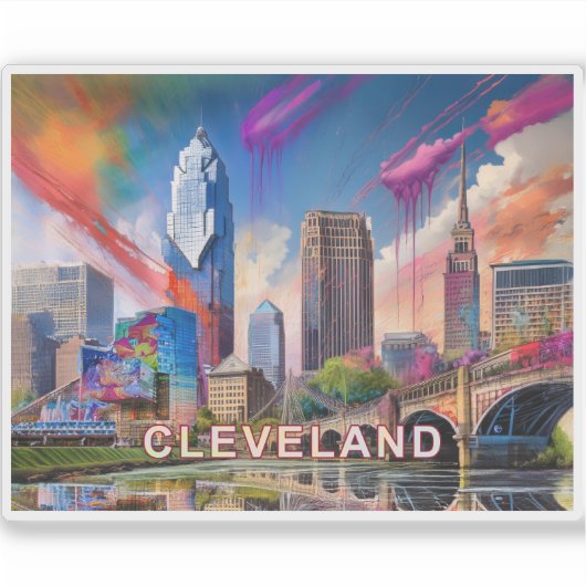Cleveland Skyline Abstracte kunst Sticker (Voorkant)