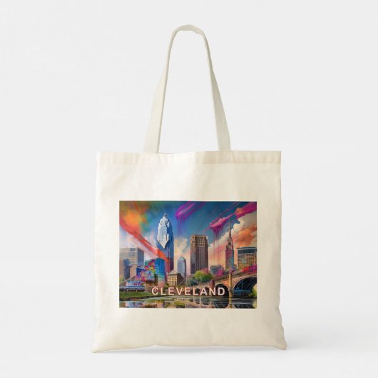 Cleveland Skyline Abstracte kunst Tote Bag (Achterkant)