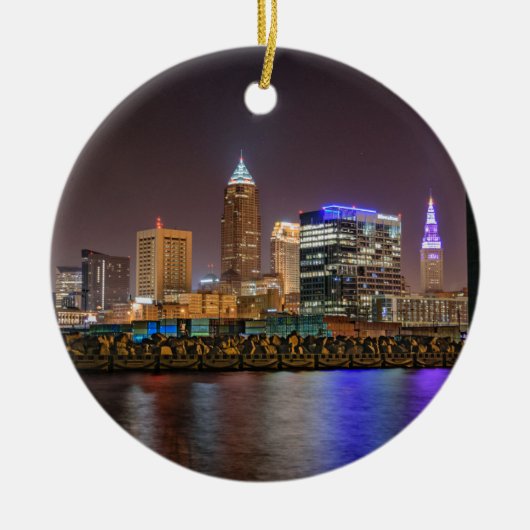 Cleveland Skyline bij nacht Keramisch Ornament (Voorkant)