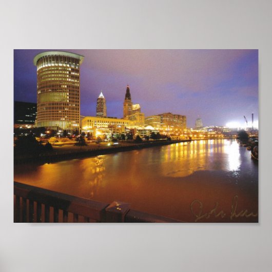 Cleveland Skyline bij nacht Poster (Voorkant)