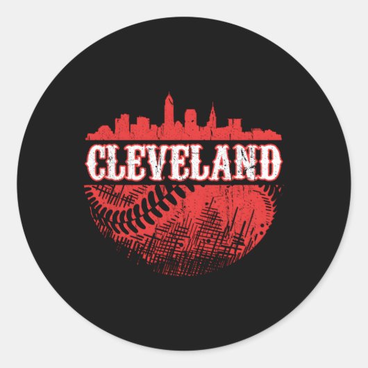 Cleveland Skyline City Baseball op Gameday Ronde Sticker (Voorkant)