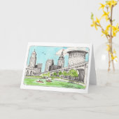 Cleveland Skyline Folded Notecard Kaart (Gele Bloem)