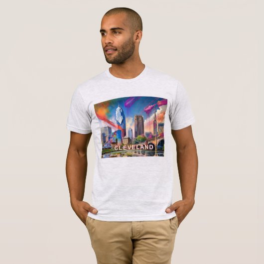 Cleveland Skyline Graffiti Art T-shirt (Voorkant volledig)