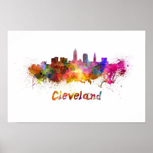 Cleveland skyline in watercolor poster (Voorkant)