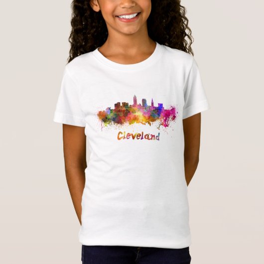 Cleveland skyline in watercolor t-shirt (Voorkant)