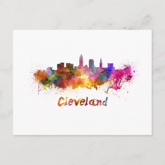 Cleveland skyline in waterverf briefkaart (Voorkant)