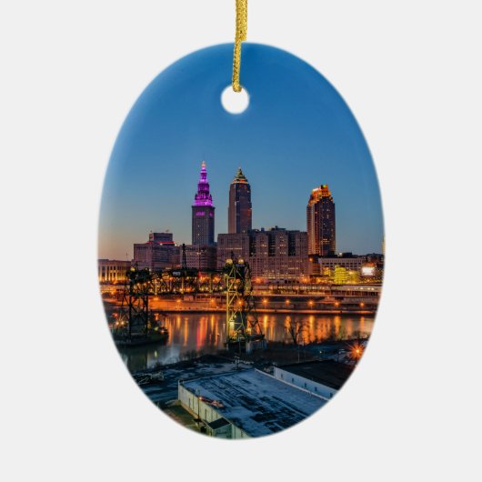 Cleveland Skyline op Sunset Keramisch Ornament (Voorkant)