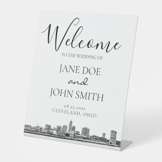 Cleveland Skyline Reclamebord Met Voetstuk (Voorkant)