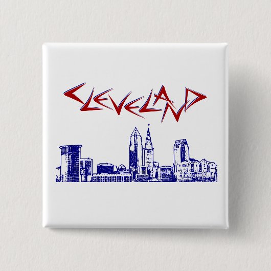 Cleveland Skyline Vierkante Button 5,1 Cm (Voorkant)