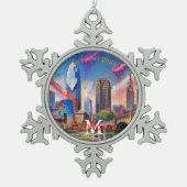 Cleveland Snowflake Pewter Kerstversiering Tin Sneeuwvlok Ornament (Voorkant)