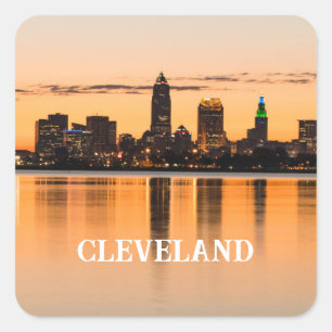 Cleveland stad Ohio zonsondergang silhouet rivier  Vierkante Sticker