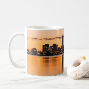 Cleveland stad Ohio zonsondergang skyline rivier l Koffiemok