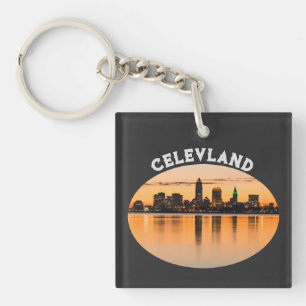 Cleveland stad zonsondergang skyline football vorm sleutelhanger