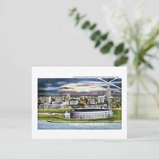Cleveland Stadium Skyline te Dusk, Cleveland, Ohio Briefkaart (Staand voorkant)