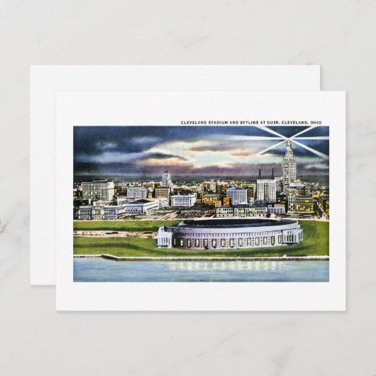 Cleveland Stadium Skyline te Dusk, Cleveland, Ohio Briefkaart (Voorkant / Achterkant)