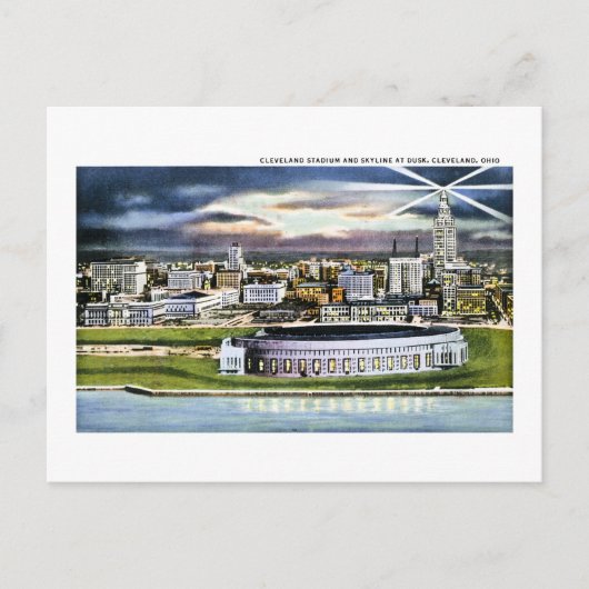 Cleveland Stadium Skyline te Dusk, Cleveland, Ohio Briefkaart (Voorkant)