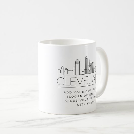 Cleveland Stylized Skyline | Aangepaste slogan Koffiemok (Voorkant rechts)