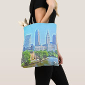 Cleveland (Uitzicht van de rivier) Canvas tas met  (Dichtbij)