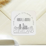 Cleveland Wedding Aangepast adres Vierkante Sticker<br><div class="desc">Een set van Cleveland thema bruiloft adres stickers in een deco-thema open-line stijl en het vertegenwoordigen van de unieke skyline van de stad.</div>