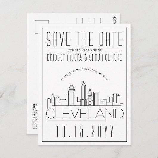 Cleveland Wedding | Gestileerde skyline De datum o Briefkaart (Voorkant / Achterkant)