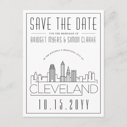 Cleveland Wedding | Gestileerde skyline De datum o Briefkaart (Voorkant)