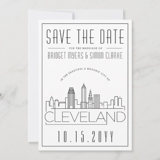 Cleveland Wedding | Gestileerde skyline De datum o Kaart (Voorkant)