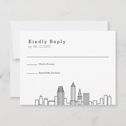 Cleveland Wedding | Gestileerde Skyline RSVP Kaartje (Voorkant)