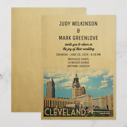 Cleveland Wedding Invitation Ohio Kaart (Voorkant / Achterkant)