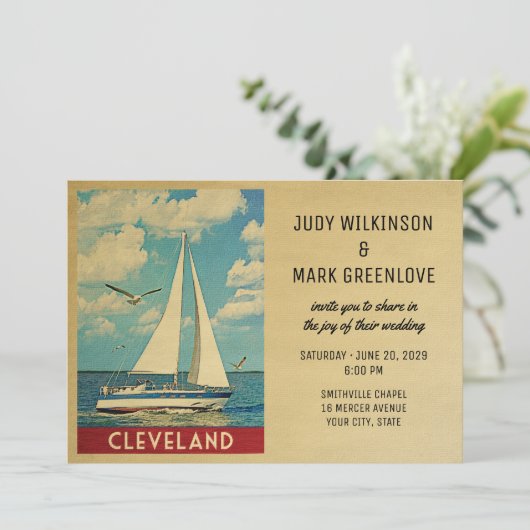 Cleveland Wedding Invitation Sailboat Kaart (Staand voorkant)