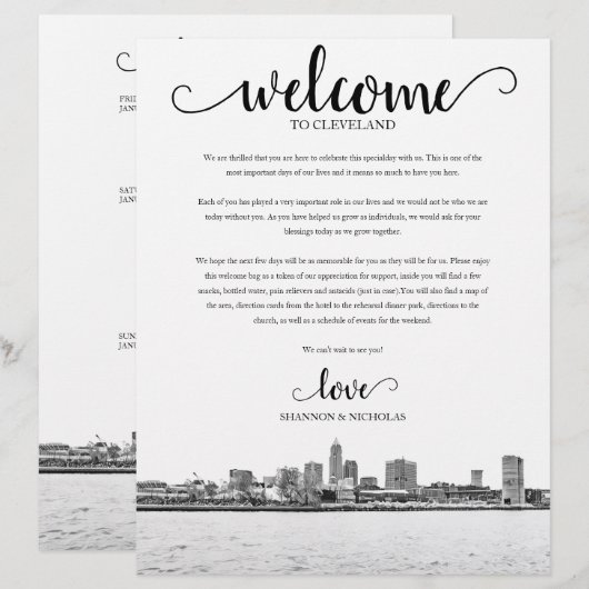Cleveland Wedding Weekend Welkomstroute (Voorkant / Achterkant)