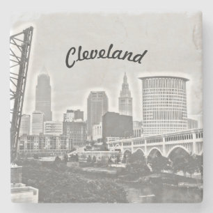 Cleveland West Black & White Skyline Stenen Onderzetter