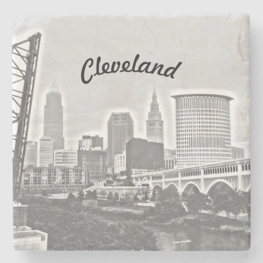 Cleveland West Black & White Skyline Stenen Onderzetter (Voorkant)