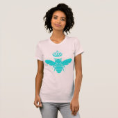 Clever Blauwgroen Queen Bee Logo T-shirt (Voorkant volledig)