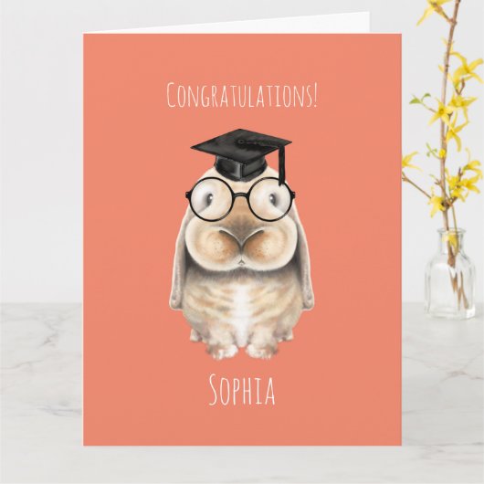 Clever Bunny Personalized Afstuderen Kaart (Gele Bloem)