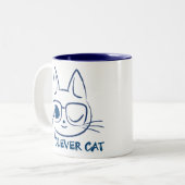 CLEVER CAT (blauw) Tweekleurige Koffiemok (Voorkant links)