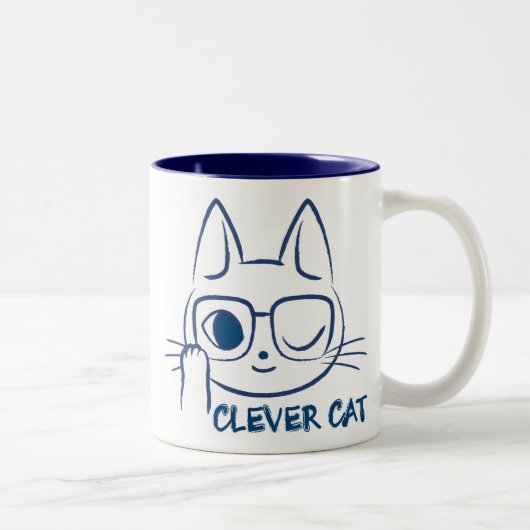 CLEVER CAT (blauw) Tweekleurige Koffiemok (Rechts)